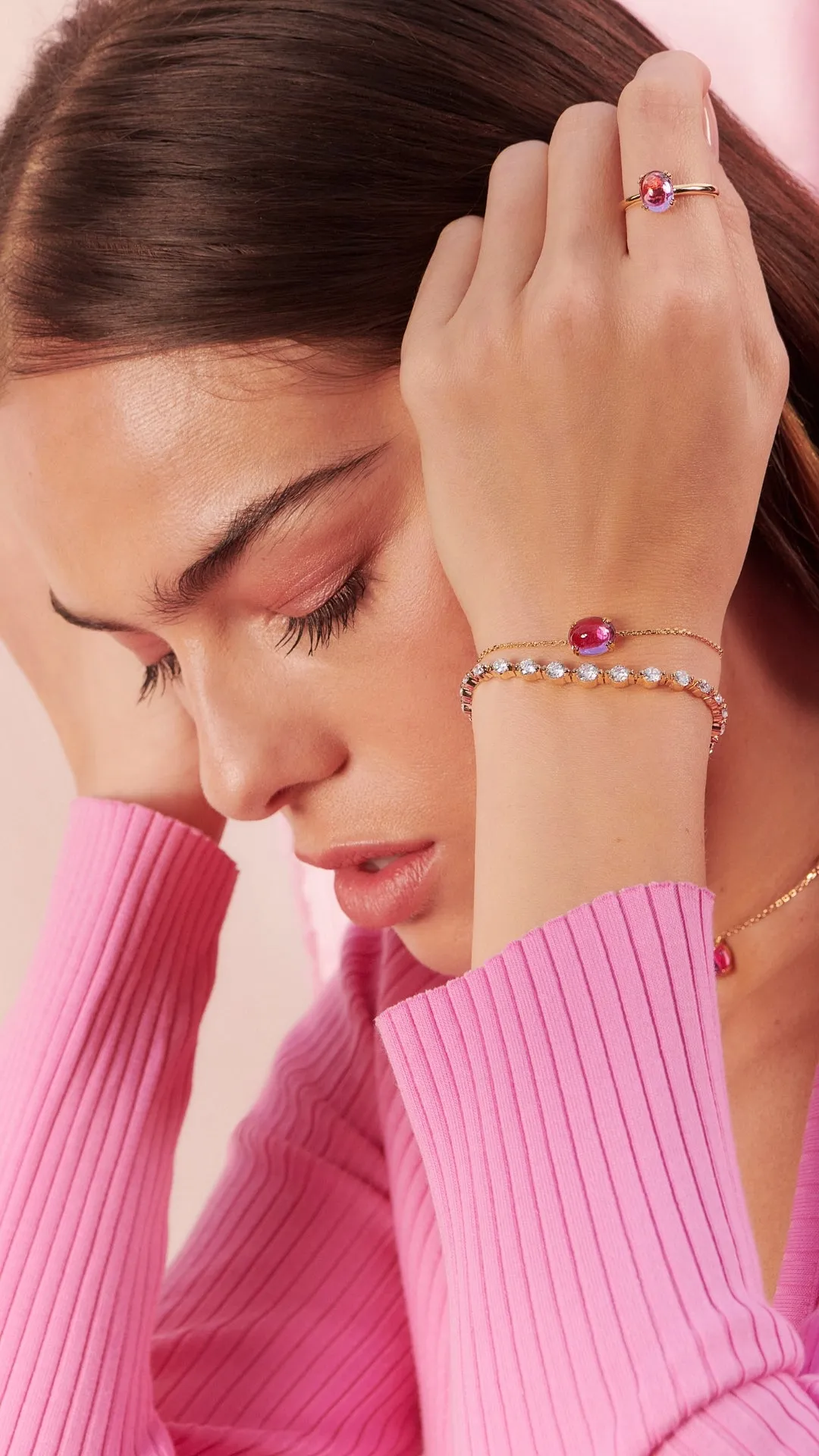 Cabochon Bracelet Light Pink Gold Vermeil