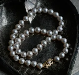Classic Mikimoto Akoya Pearl Single Strand Necklace, 8mm-8.5mm, Hand Knotted, 18K Yellow Gold Pearl Clasp, 16 Inches