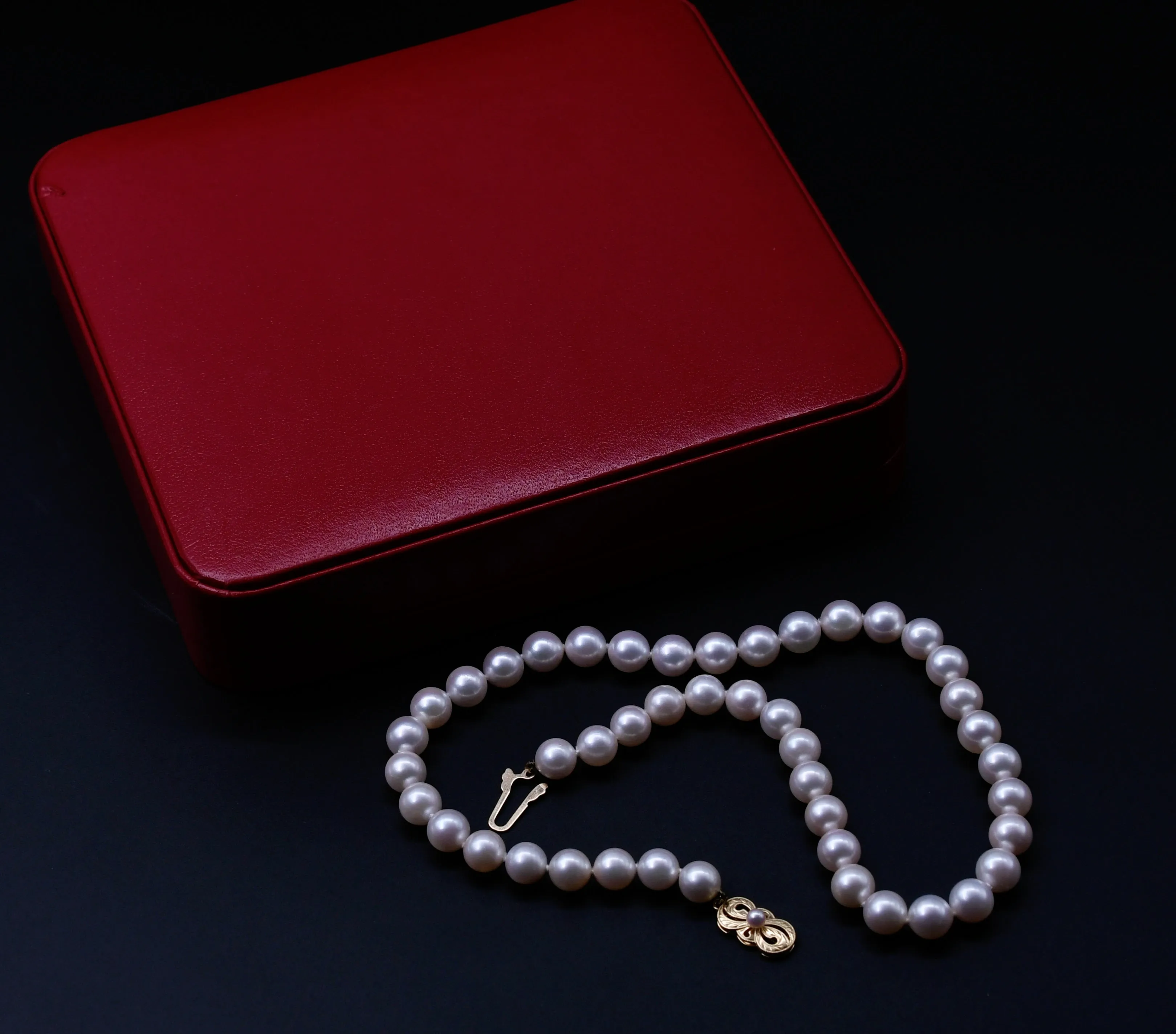 Classic Mikimoto Akoya Pearl Single Strand Necklace, 8mm-8.5mm, Hand Knotted, 18K Yellow Gold Pearl Clasp, 16 Inches