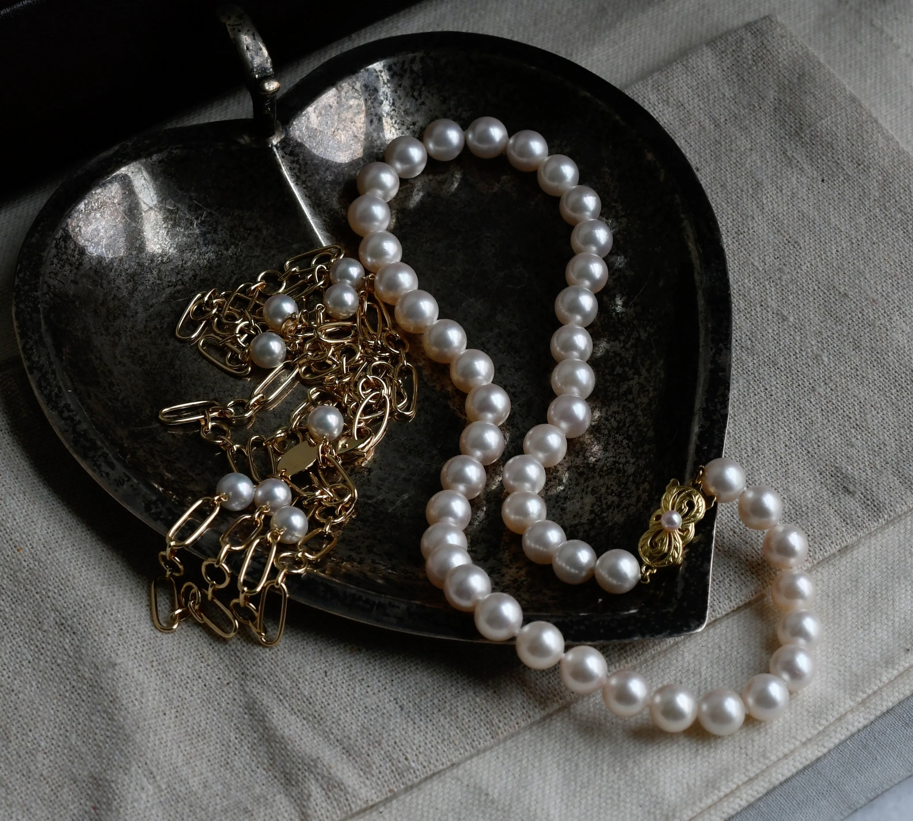 Classic Mikimoto Akoya Pearl Single Strand Necklace, 8mm-8.5mm, Hand Knotted, 18K Yellow Gold Pearl Clasp, 16 Inches