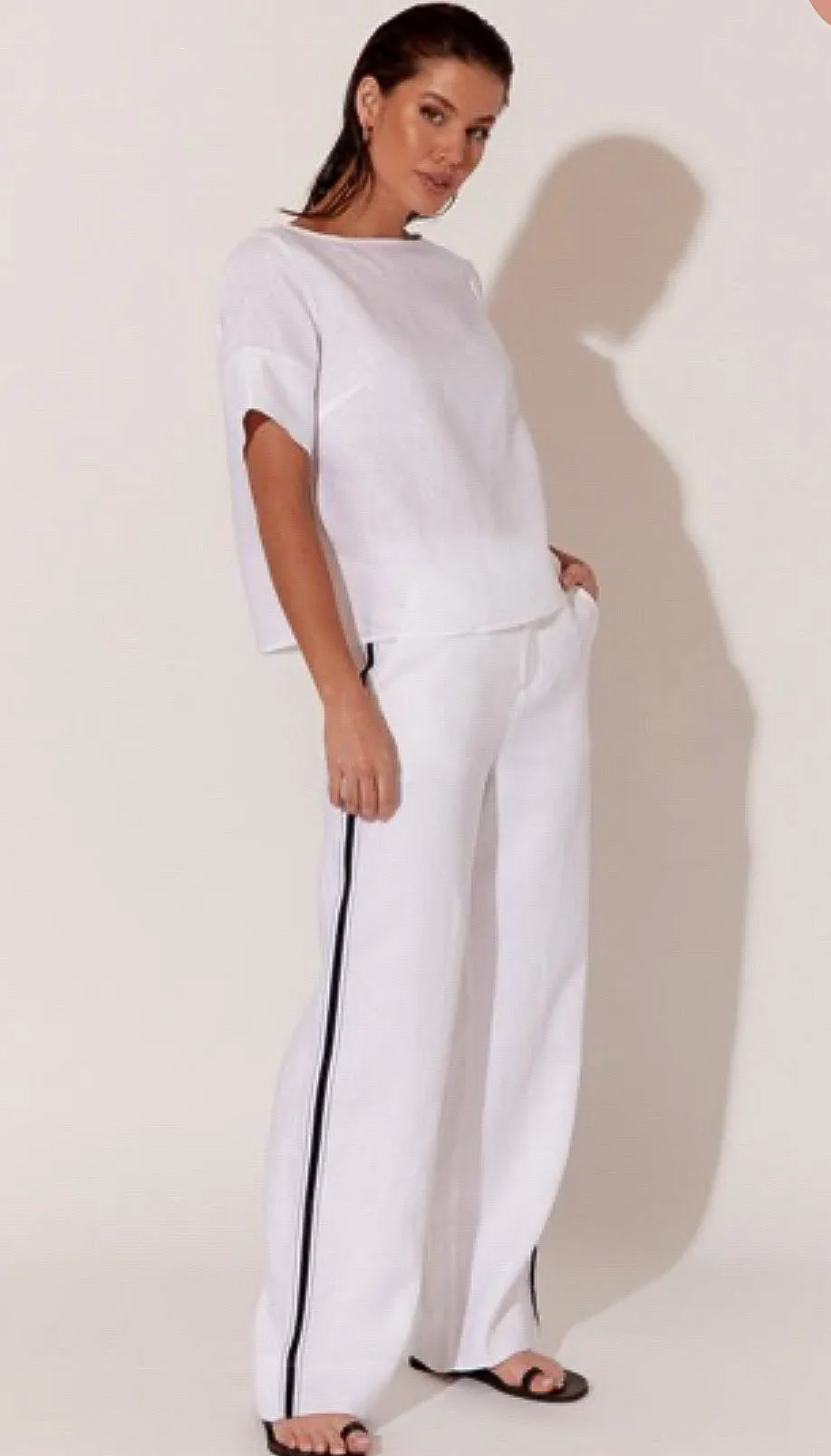 CONNIE White GROSGRAIN STRIPE TOP