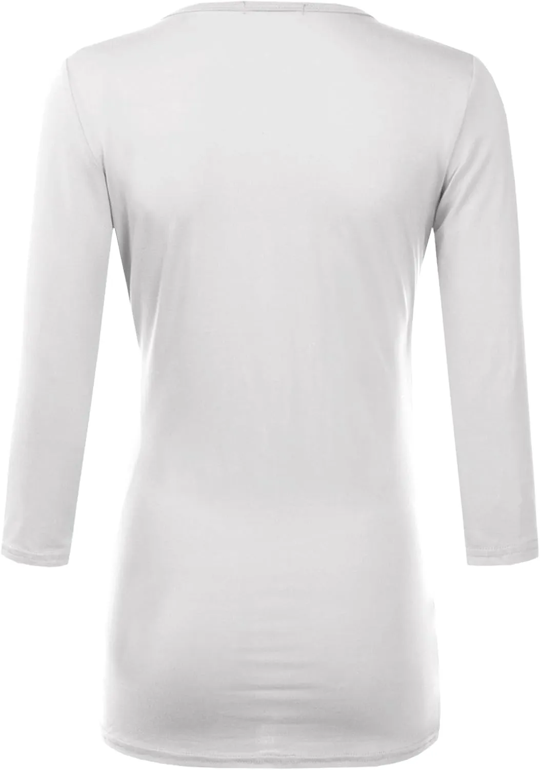 DOUBLJU 3/4 Sleeve Satin Ruched Hem Tank Tops Deep V Neck Tops Casual Basic Wrap Style T Shirts for Womens with Plus Size