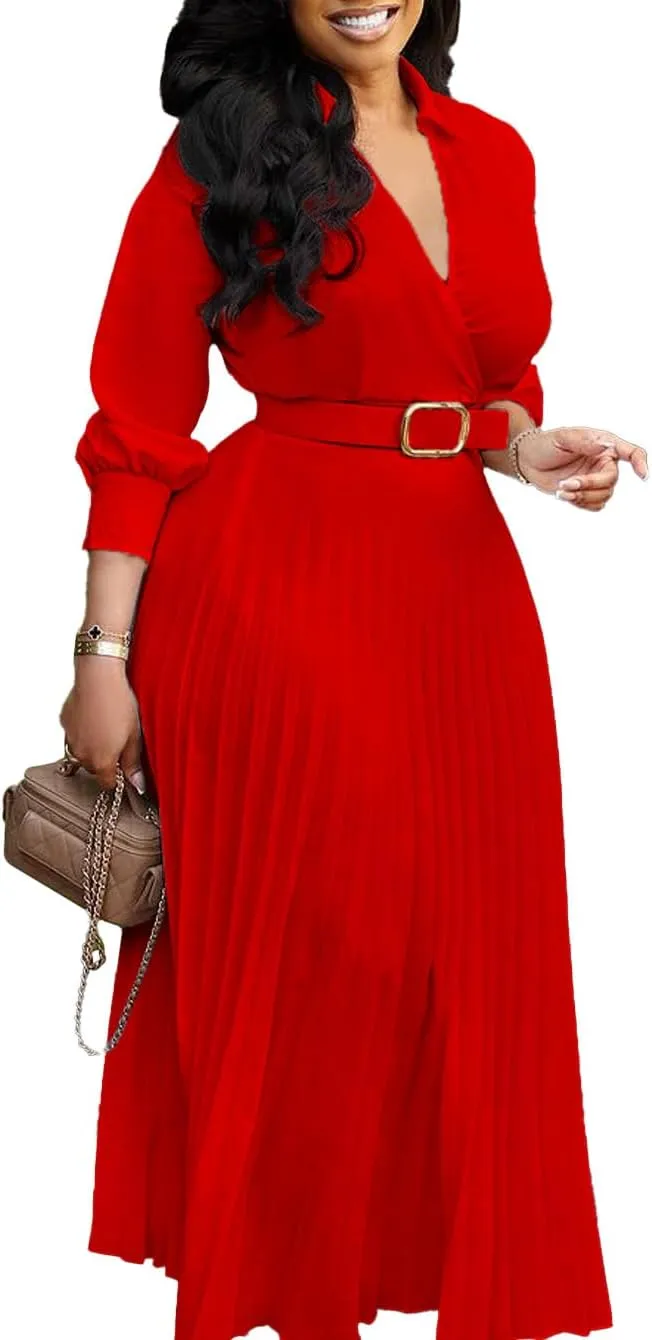 Elainone Women’s 3/4 Sleeve Flared A Line Dress Wedding Guest Casual Semi Formal Office Lady Dresses with Belt
