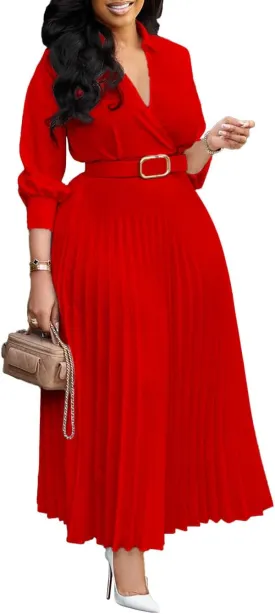 Elainone Women’s 3/4 Sleeve Flared A Line Dress Wedding Guest Casual Semi Formal Office Lady Dresses with Belt