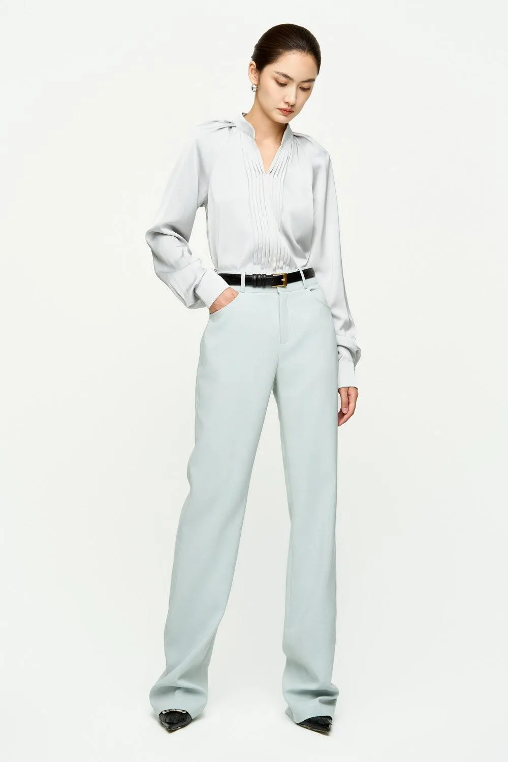 Esther Straight Slim Leg Crepe Floor Length Pants