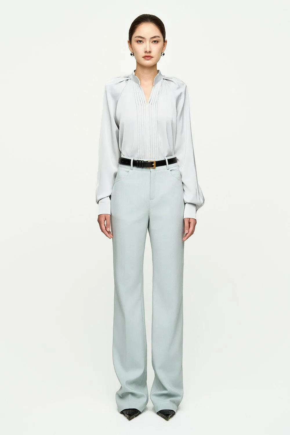 Esther Straight Slim Leg Crepe Floor Length Pants