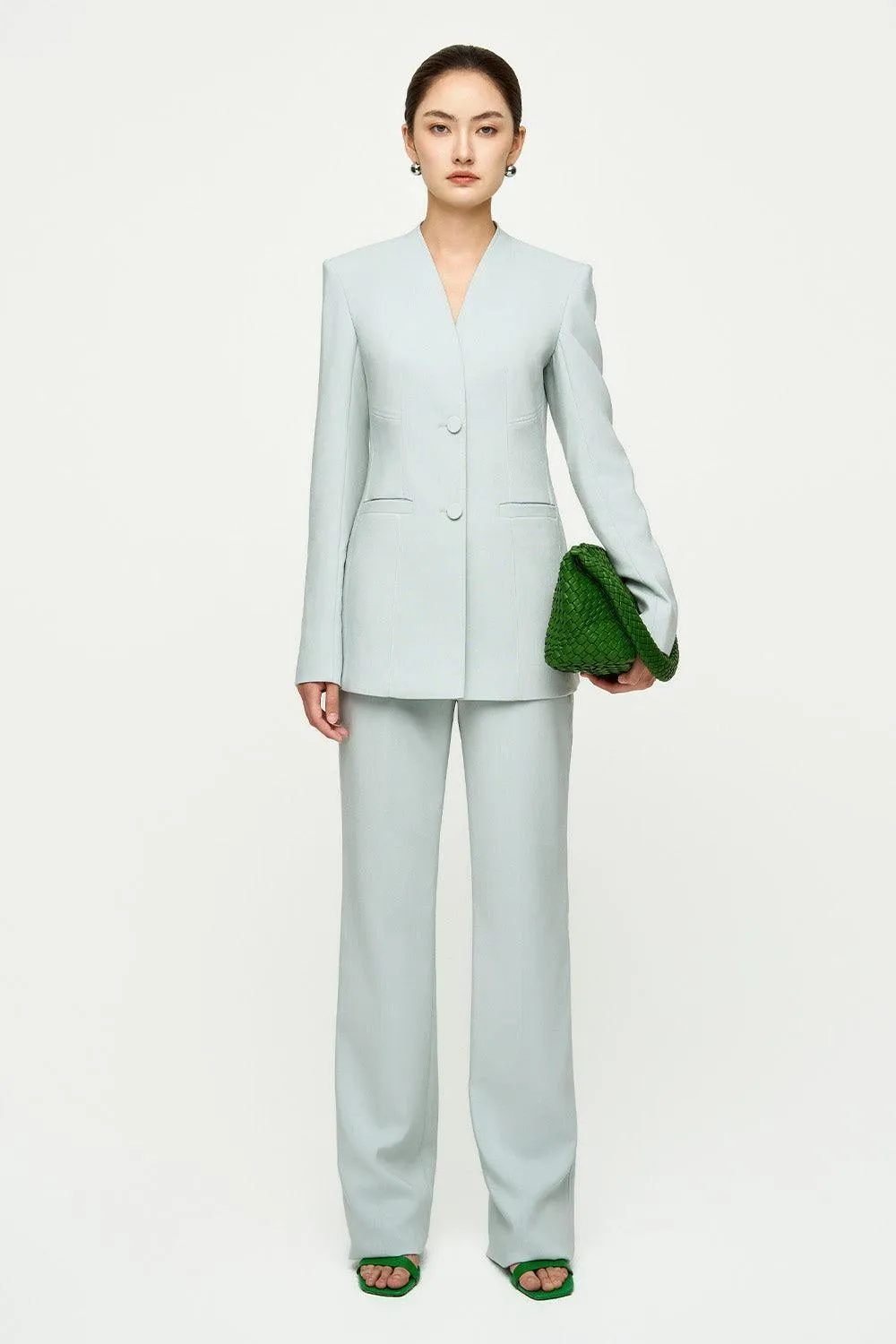 Esther Straight Slim Leg Crepe Floor Length Pants