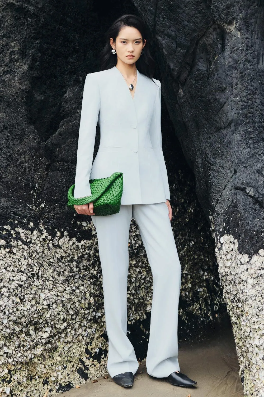 Esther Straight Slim Leg Crepe Floor Length Pants