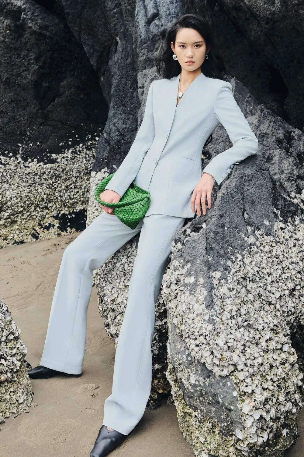 Esther Straight Slim Leg Crepe Floor Length Pants