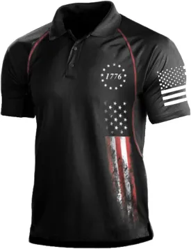 HARGLESMAN Men's 1776 Independence Day American Flag Short Sleeve Polo Golft Shirt(S-3XL)