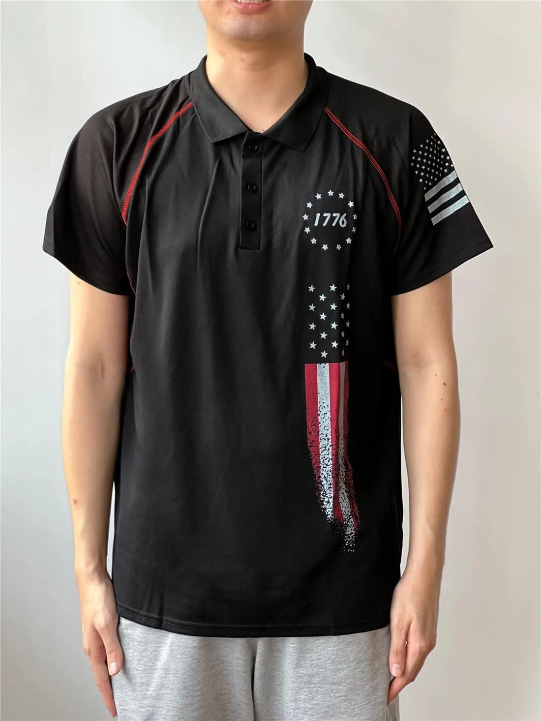 HARGLESMAN Men's 1776 Independence Day American Flag Short Sleeve Polo Golft Shirt(S-3XL)