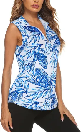 Koscacy Women's Sleeveless Golf Tennis Polo Shirts Zip Up Dry Fit Workout Tank Tops Athletic Shirt