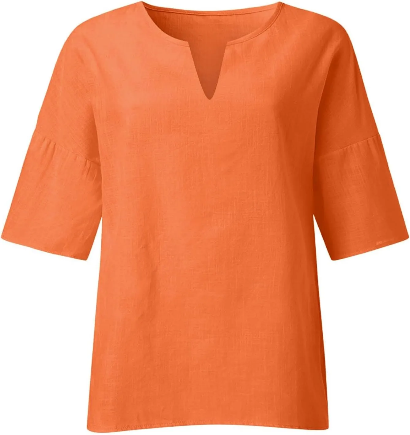 Linen Shirts for Women Solid Color Basic 3/4 Sleeve Tops 2025 Summer Casual Blouses Ladies Fashion Vacation Tunic