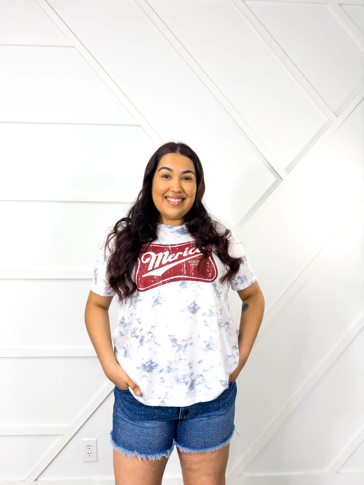 Merica on White Marble Crew Neck Tee