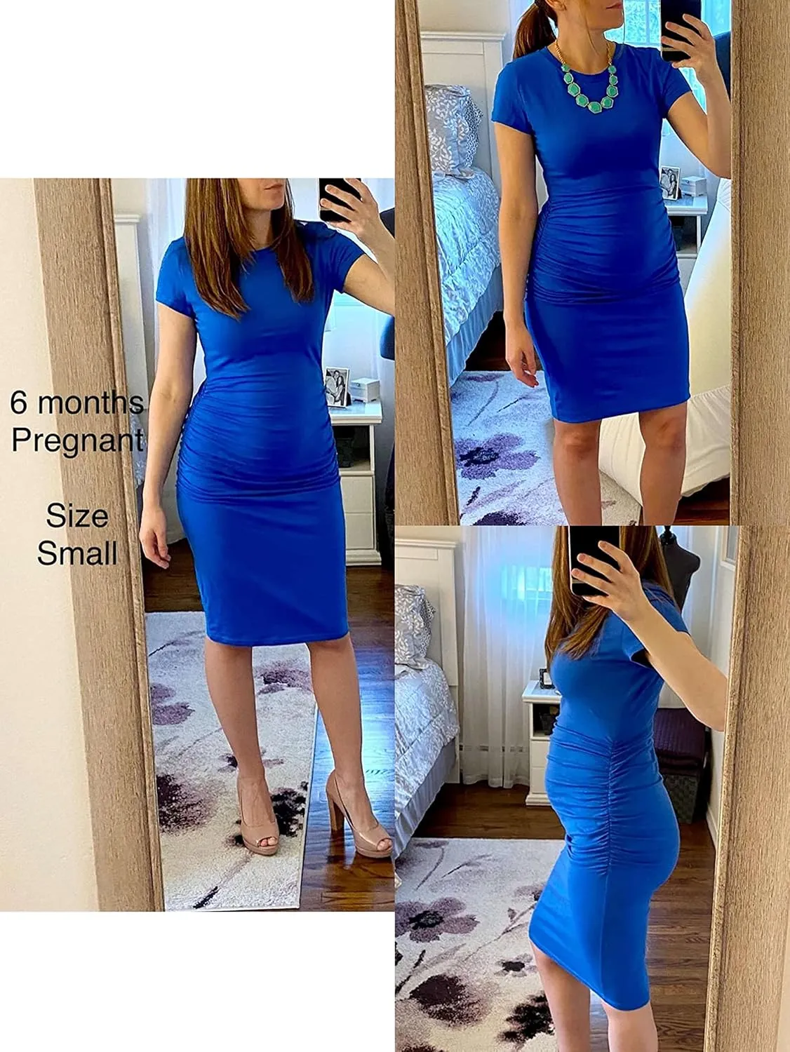 Missufeintl Women's Bodycon Ruched Short Sleeve T Shirt Midi Sundress Fitted Casual Dress