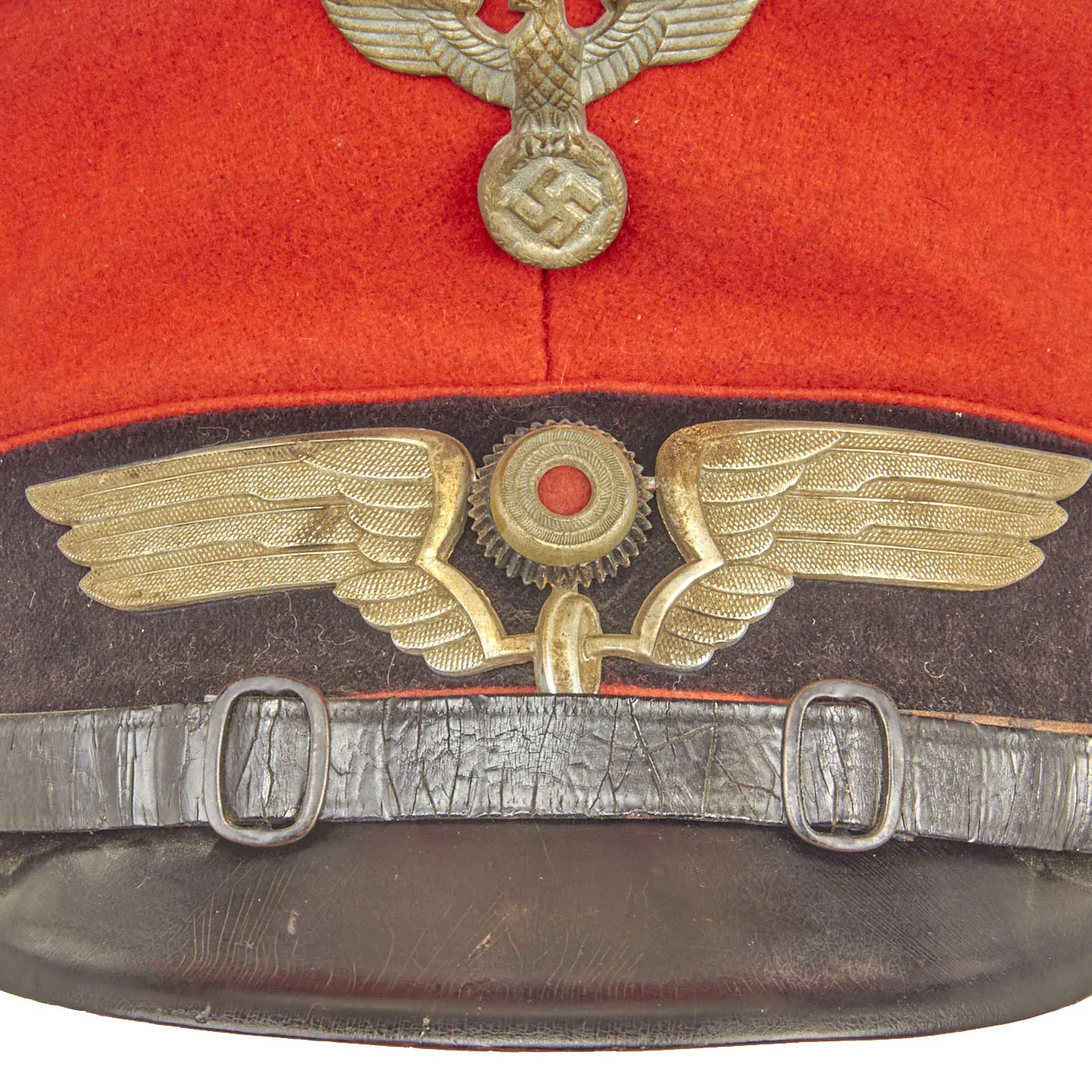 Original WWII German Deutsche Reichsbahn Railway Official’s Red-Topped Visor Cap with Winged Wheel Insignia