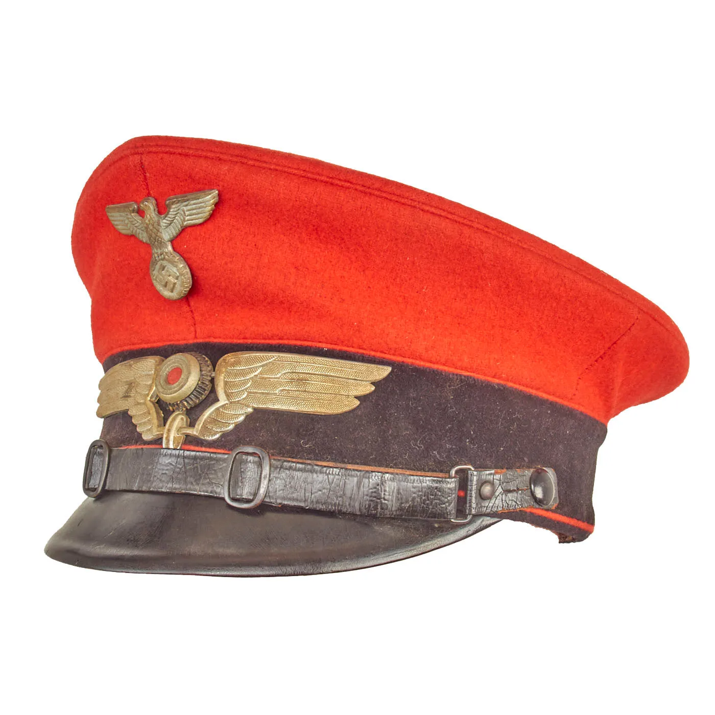 Original WWII German Deutsche Reichsbahn Railway Official’s Red-Topped Visor Cap with Winged Wheel Insignia