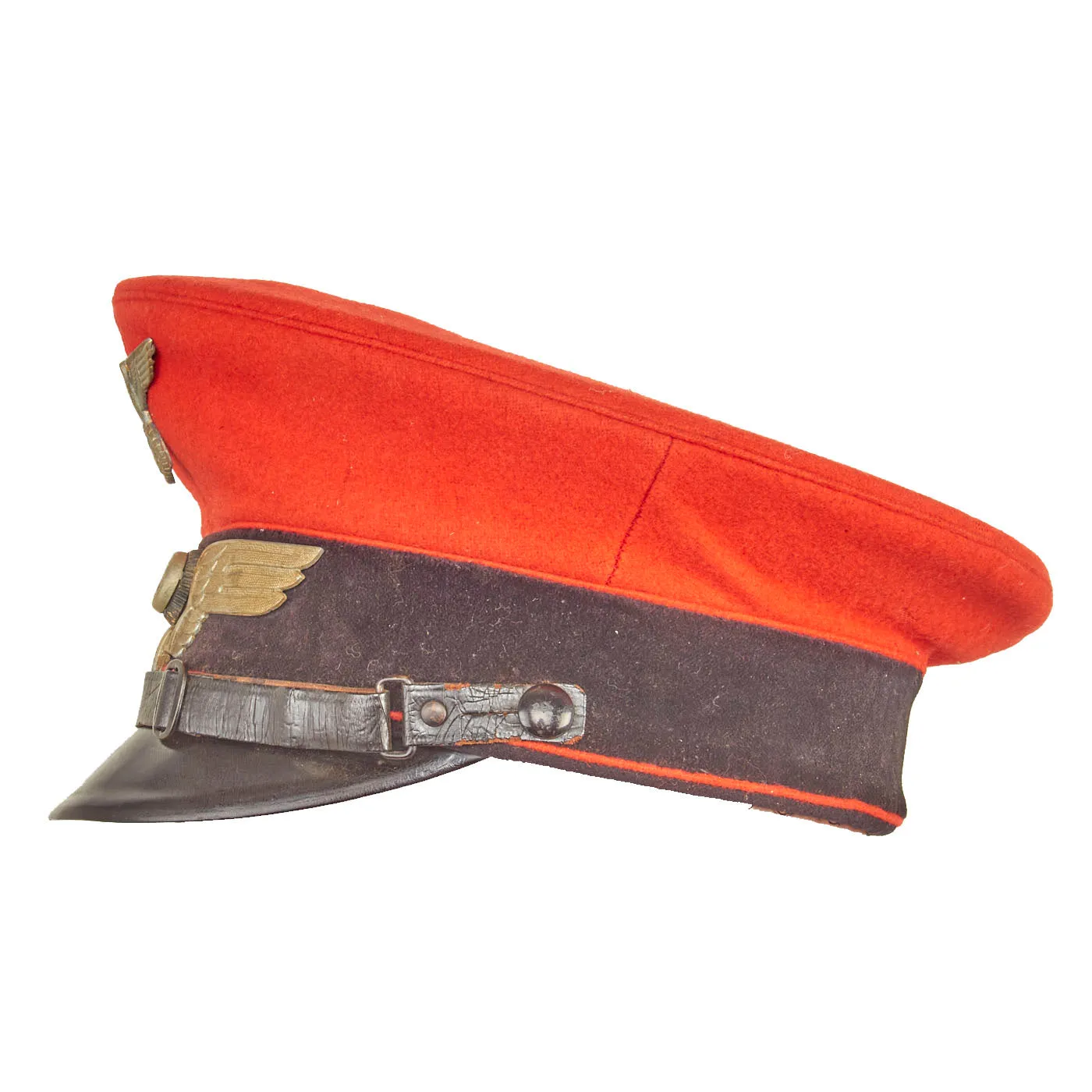 Original WWII German Deutsche Reichsbahn Railway Official’s Red-Topped Visor Cap with Winged Wheel Insignia