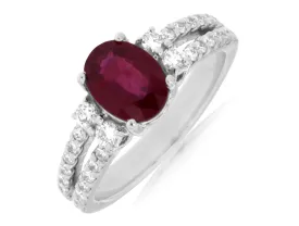 Oval Ruby and Diamond Split Shank Ring
