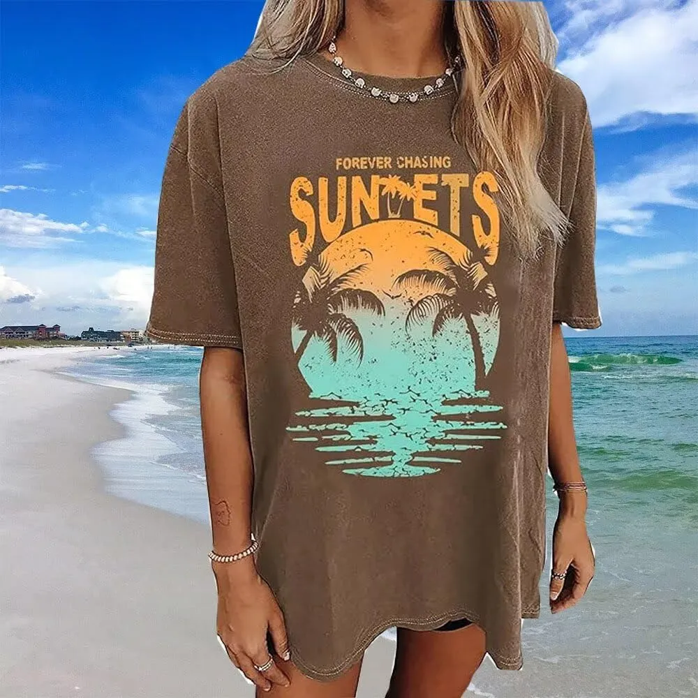 Oversized Tshirts Cute Tops for Women Shark Flower Graphic Tees Tops Summer Casual Loose Beach Vacation Shirts