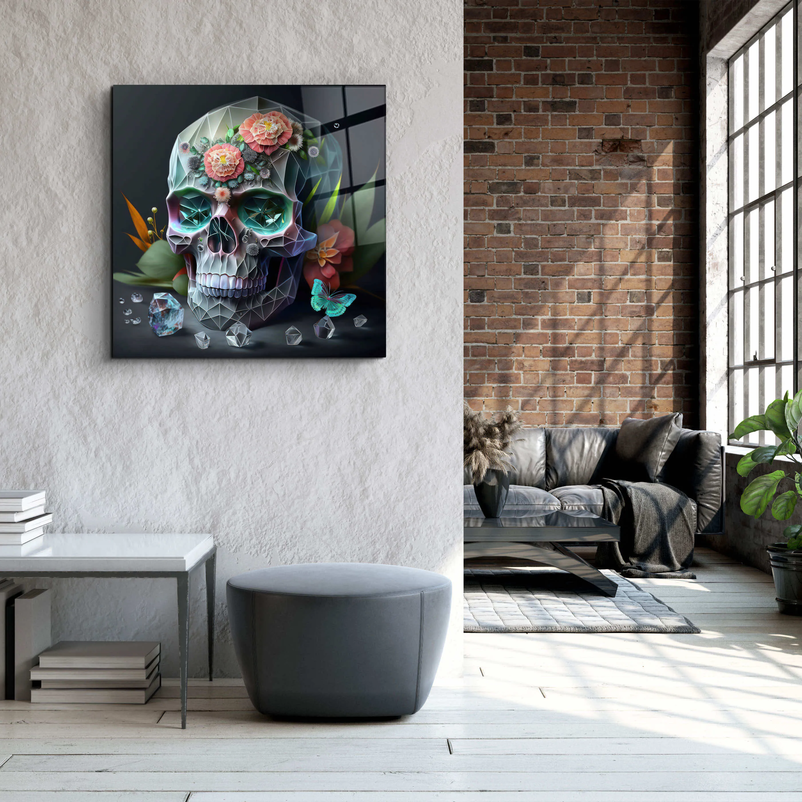 ."Diamond Skul". Secret World Collection Glass Wall Art