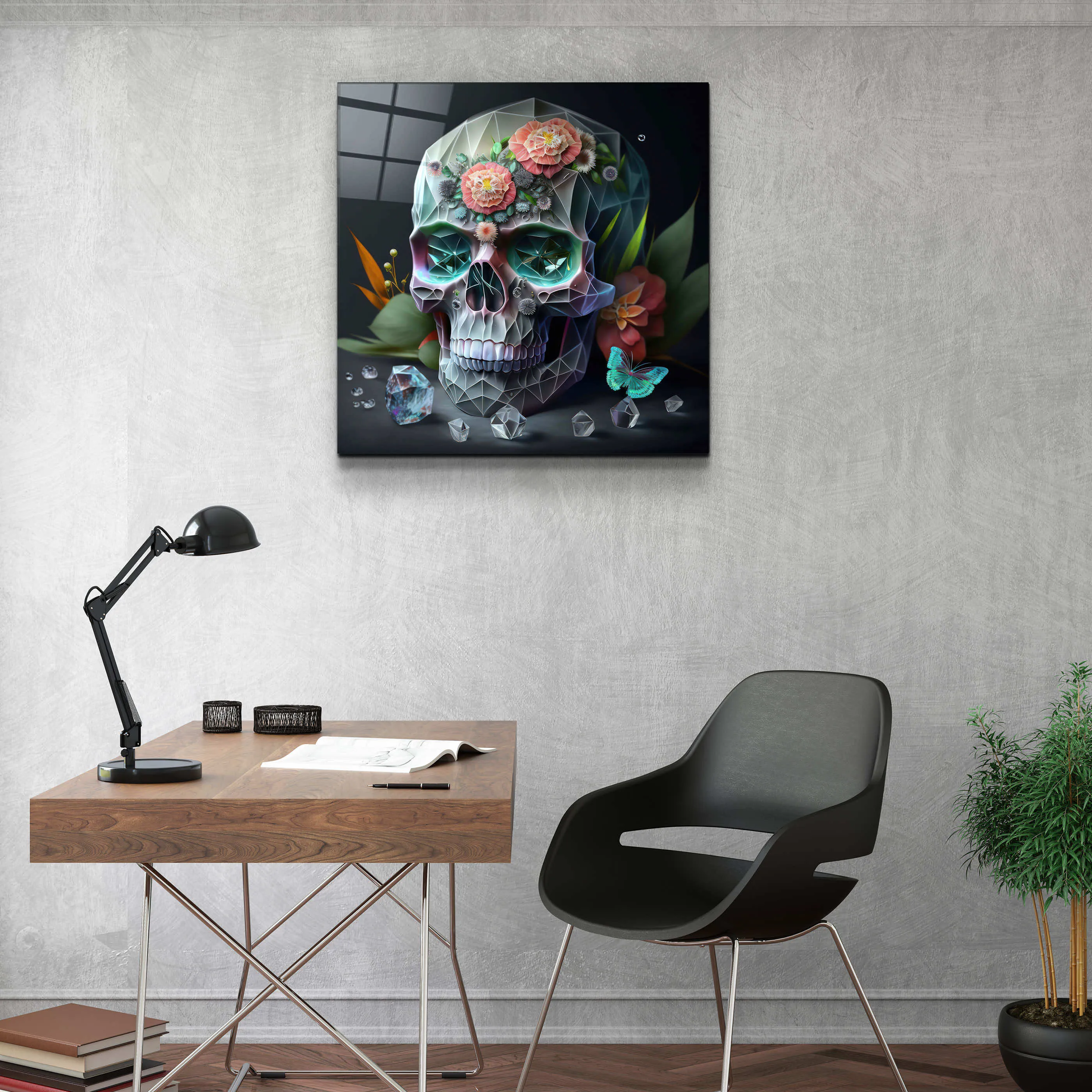 ."Diamond Skul". Secret World Collection Glass Wall Art