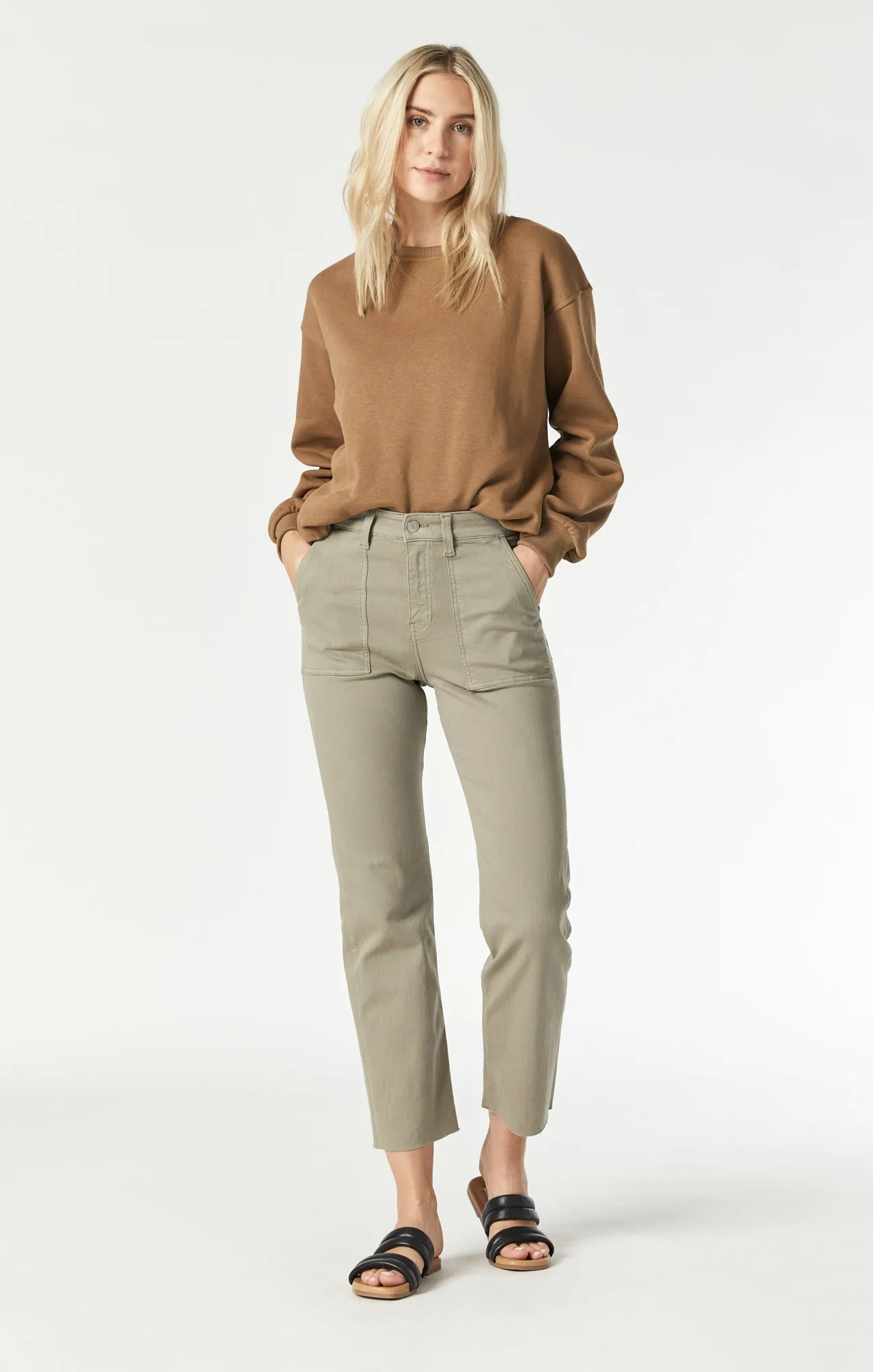 SHELIA FRONT POCKET STRAIGHT IN VETIVER TWILL
