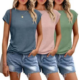 SUNBS 3 Pack Womens Summer Tops Cap Sleeve T Shirts Business Causal Dressy Basic Tee Fashion Trendy Cute Outfits 2025