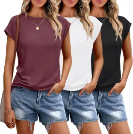 SUNBS 3 Pack Womens Summer Tops Cap Sleeve T Shirts Business Causal Dressy Basic Tee Fashion Trendy Cute Outfits 2025