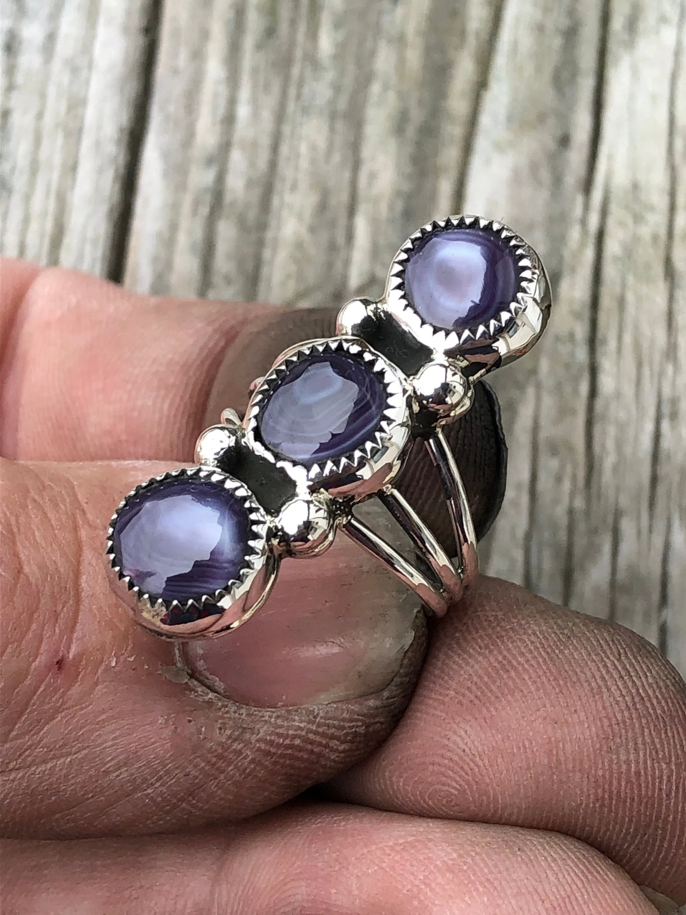 Triple Stone wampum ring, please specify size when ordering, thanks.