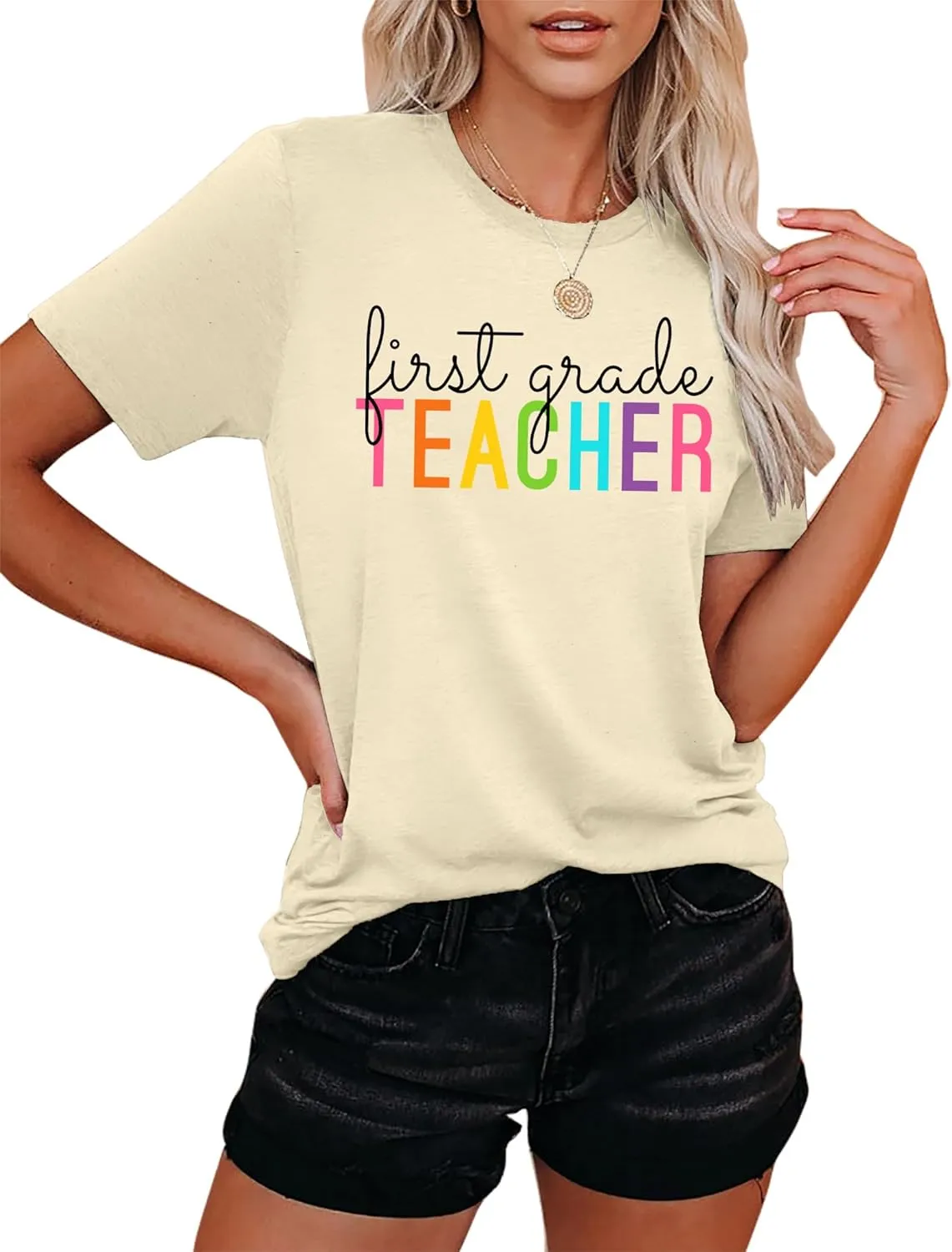 VVNTY Women Teacher Shirts First Grade: 1st Grade Teachers T-Shirt Back to School Gift Tops