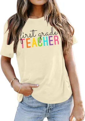 VVNTY Women Teacher Shirts First Grade: 1st Grade Teachers T-Shirt Back to School Gift Tops