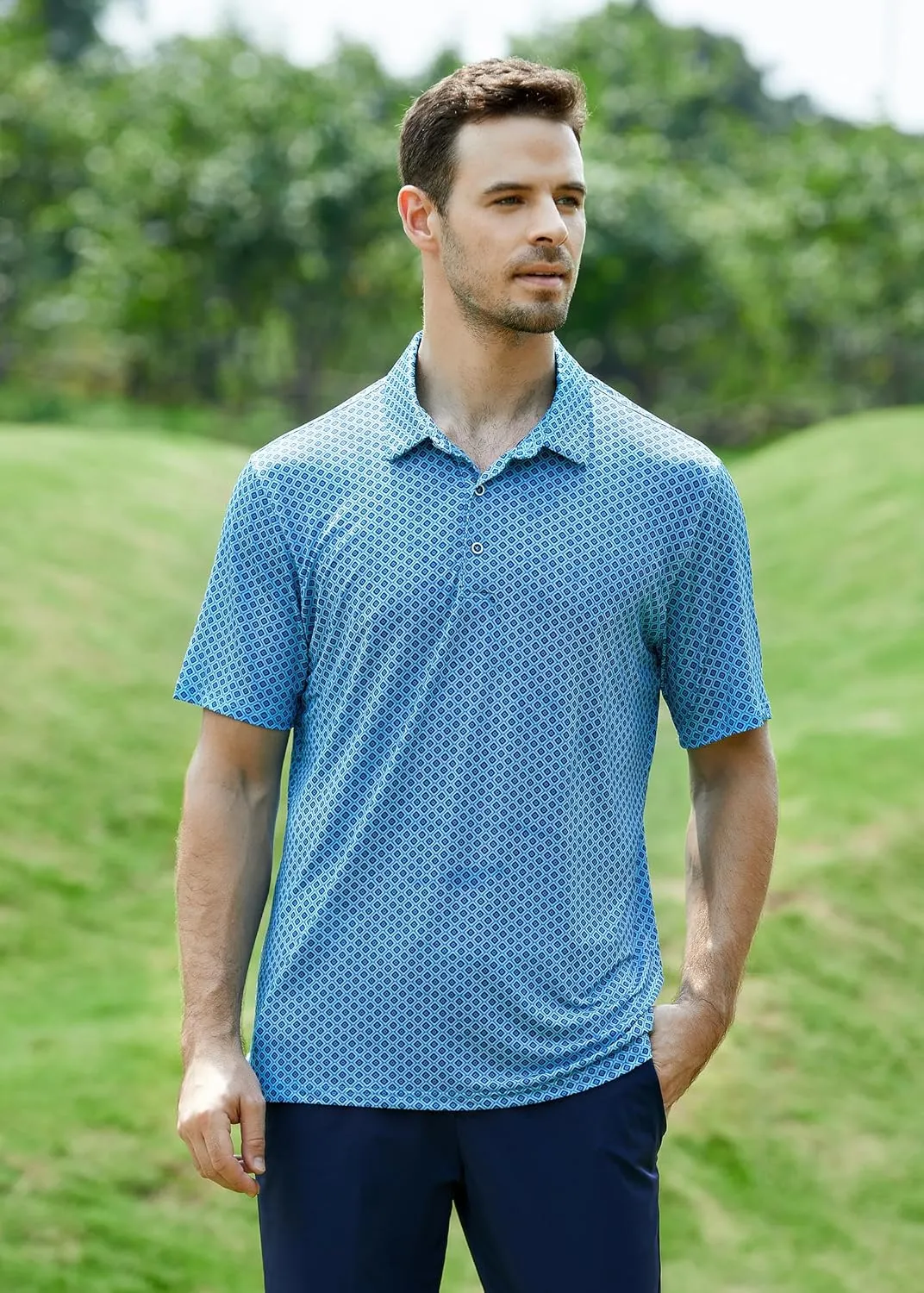 WARHORSEE Golf Polo Shirts for Men Short Sleeve Wrinkle Free 4 Way Stretch Moisture Wicking Performance Collared Tshirts