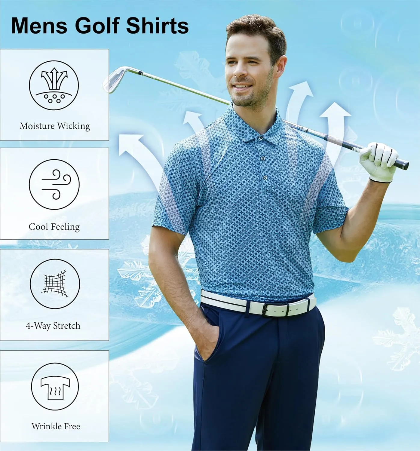 WARHORSEE Golf Polo Shirts for Men Short Sleeve Wrinkle Free 4 Way Stretch Moisture Wicking Performance Collared Tshirts
