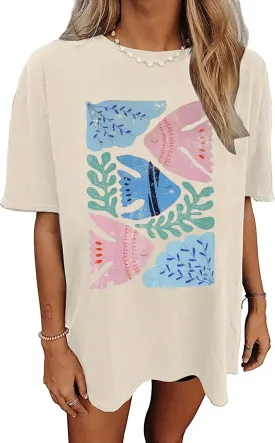 Womens Oversized Tshirt Flower Graphic Tees Nashville Music Short Sleeve Shirts Summer Casual Loose Beach Tops