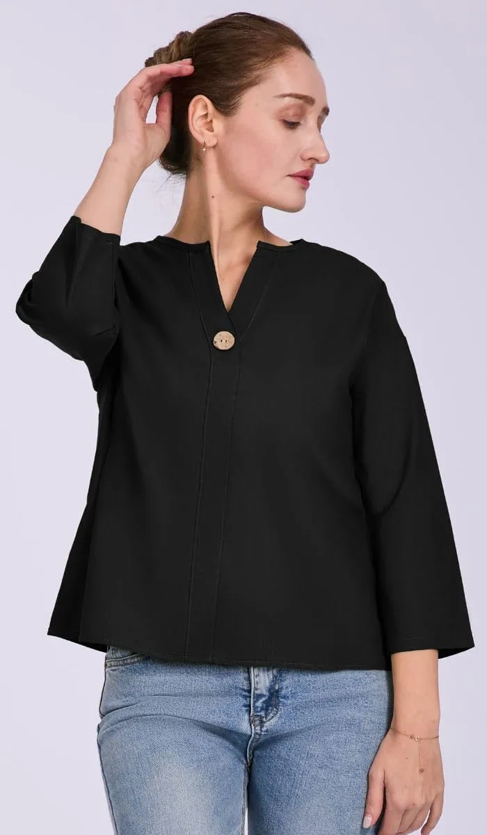 Women's V-Neck Cotton Linen Shirt Top 3/4 Roll-Up Sleeve Summer Casual Loose Solid Blouses Tunic Tops with Button