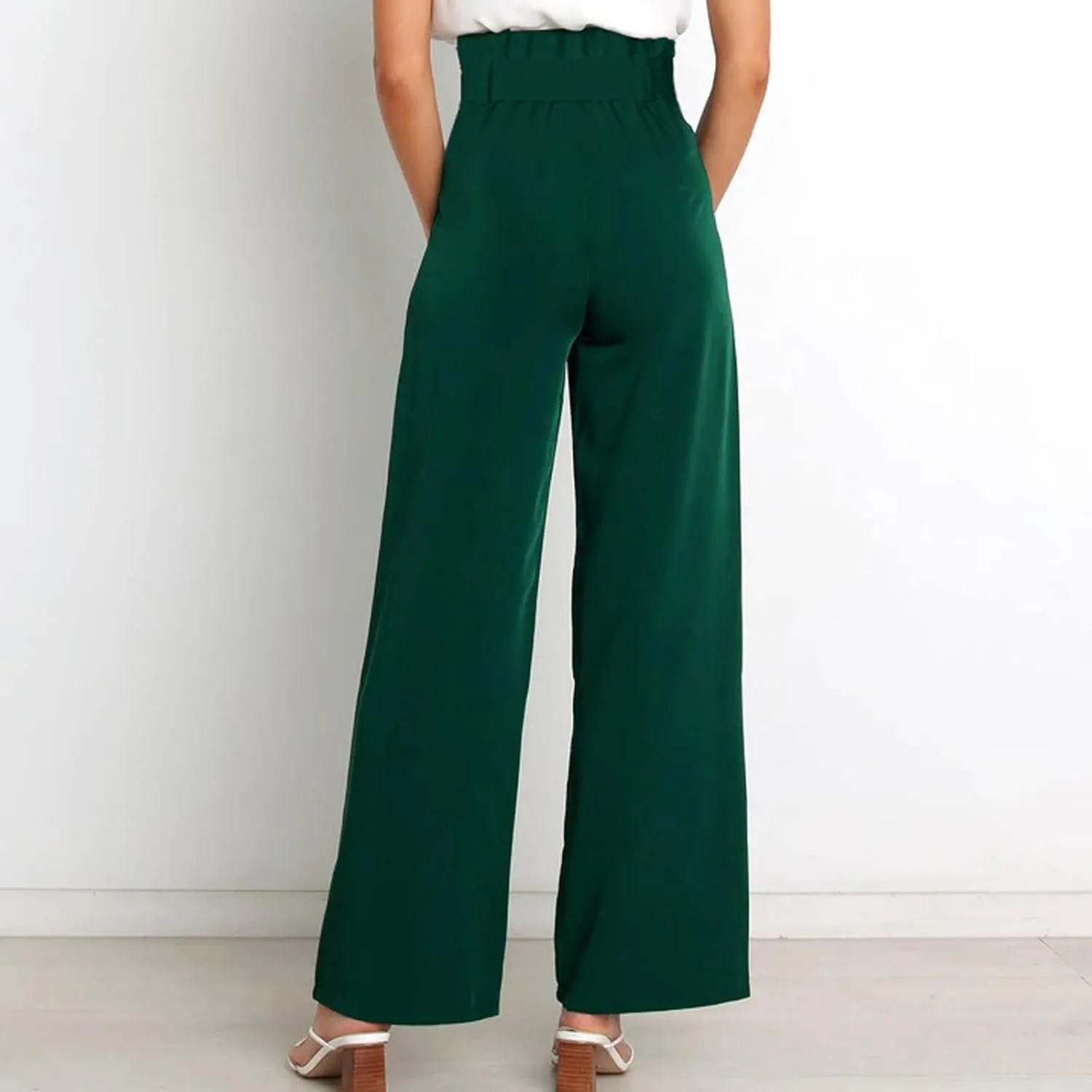 Women's Wide Leg Pants High Elastic Waisted in The Back Business Work Trousers Long Straight Suit Pants