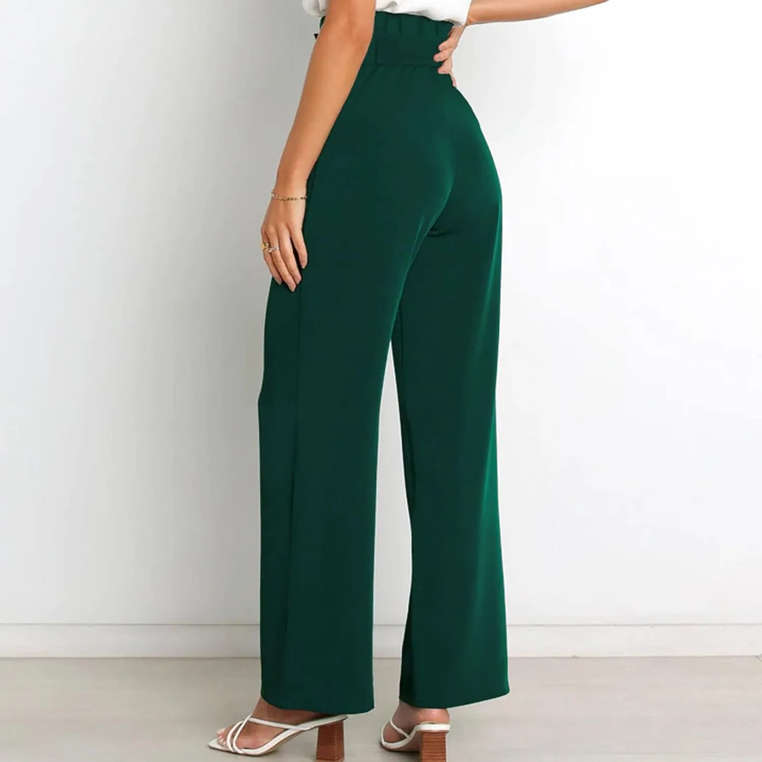 Women's Wide Leg Pants High Elastic Waisted in The Back Business Work Trousers Long Straight Suit Pants