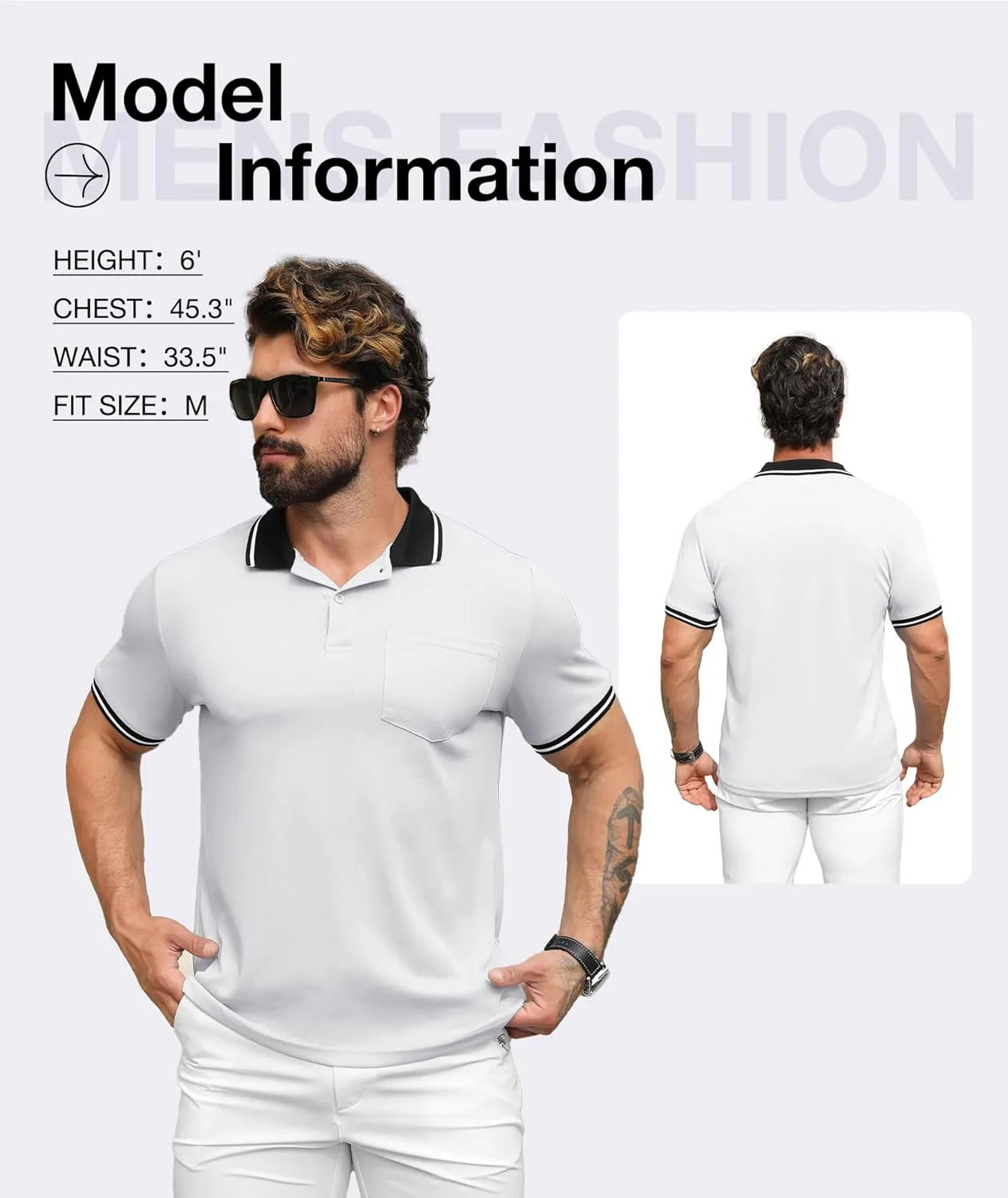 ZITY Mens Polo Shirts Casual Short Sleeve Athletic T-Shirts Classic Contrast Collar Shirt with Pocket
